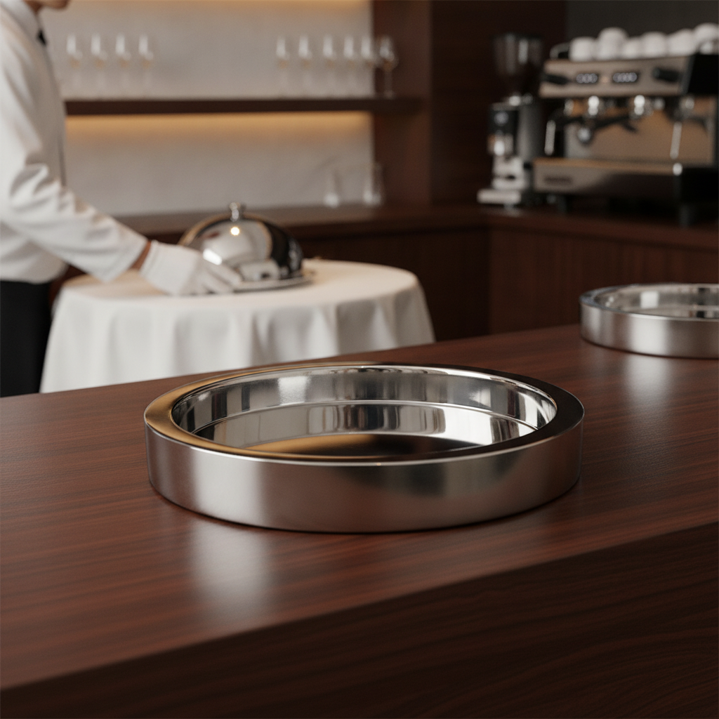 Stainless Steel Round Double-Wall Tray 355mm for High-End Service