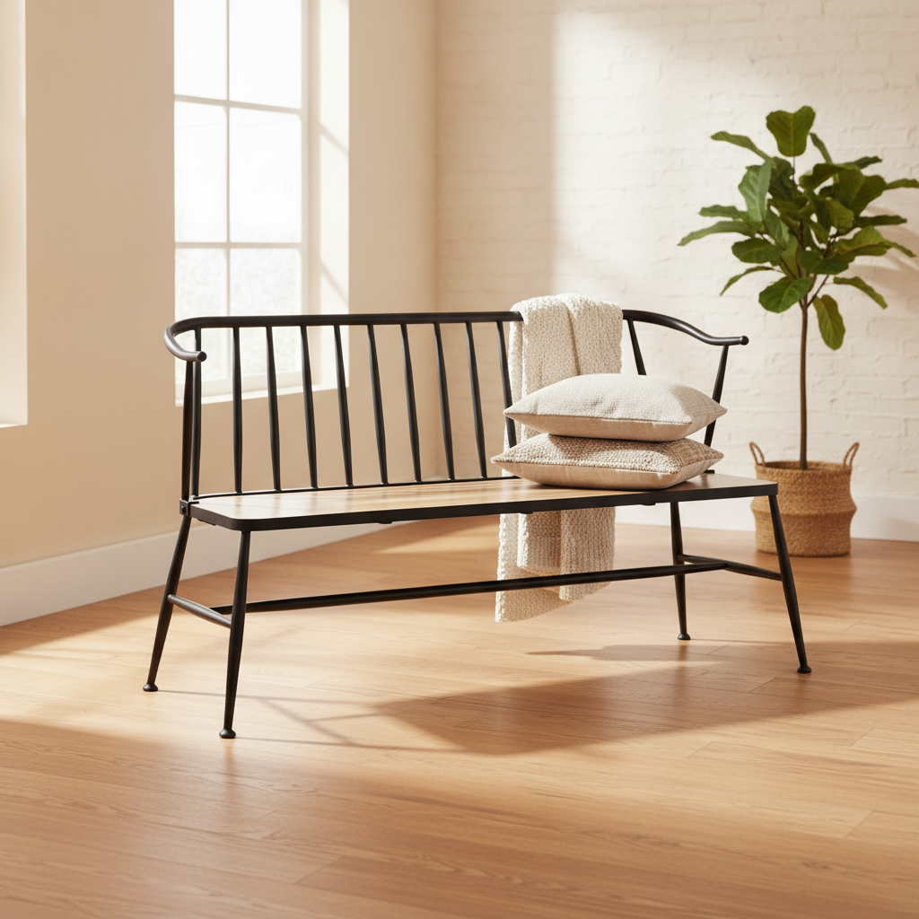 Mango Wood Curved Back Slatted Bench 800mm for Indoor Use