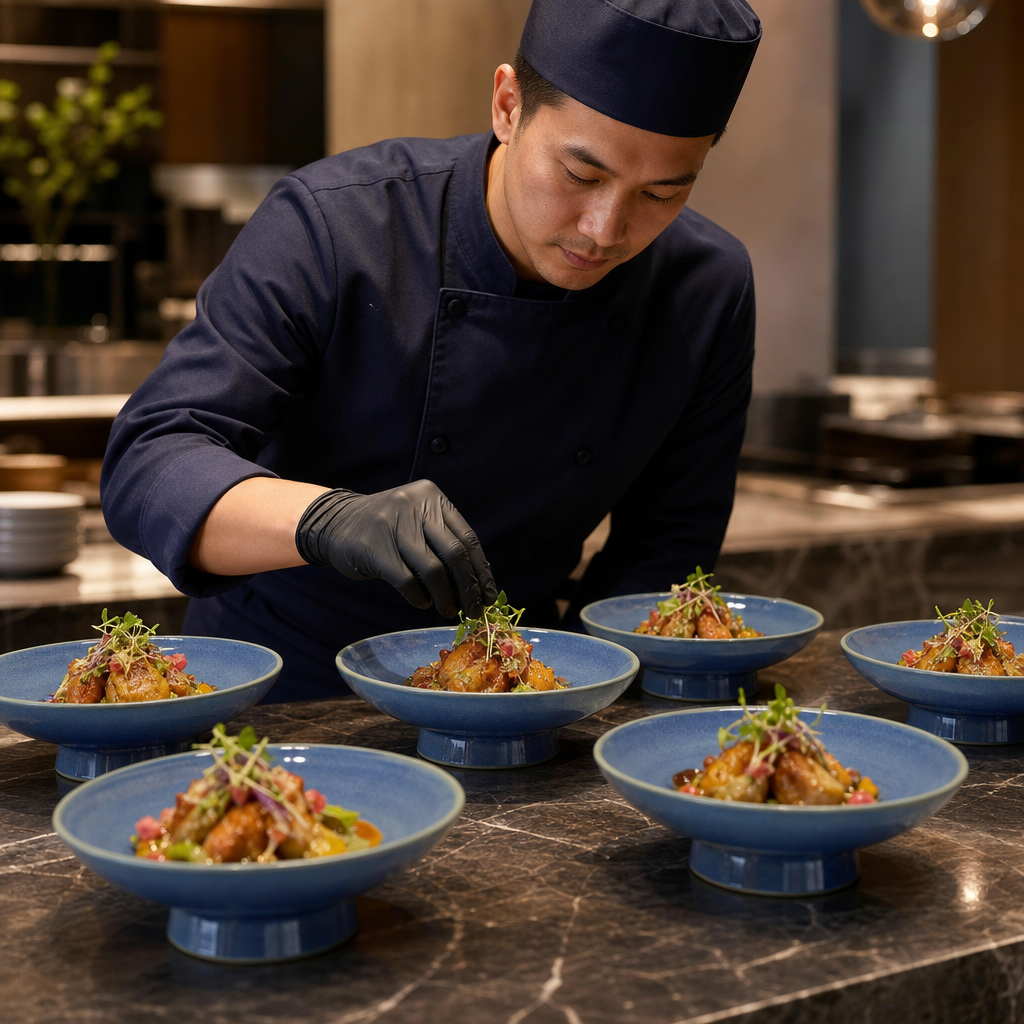 Footed Bowls 200mm Blue Vitrified Ceramic for Dining (Pack of 6)