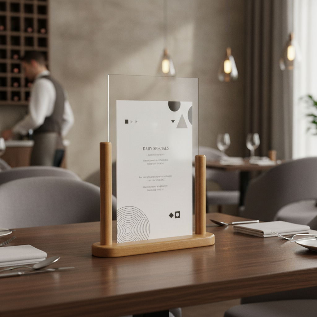 Wood & Melamine A4 Holder with Wooden Frame for Restaurants