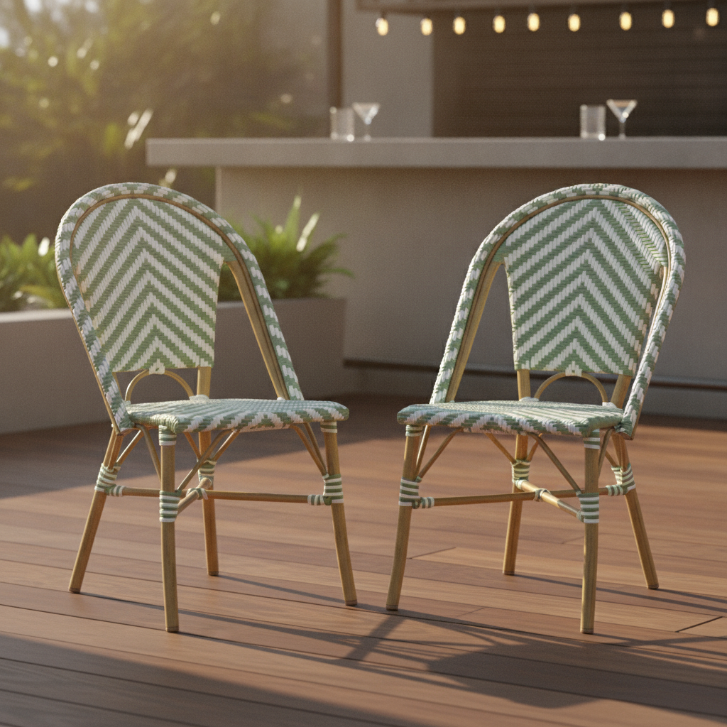 Aluminium & PE Wicker Rattan Side Chairs 890mm for Outdoor Bars (Pack of 2)