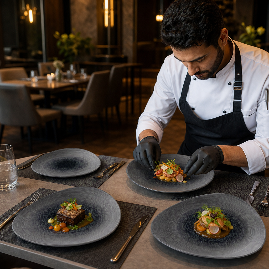 Plates 254mm Grey Vitrified Porcelain for Restaurants (Pack of 12)