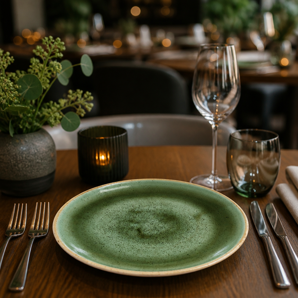 Round Coupe Plates Green Vitrified Ceramic for Elegant Table Settings (Pack of 12)