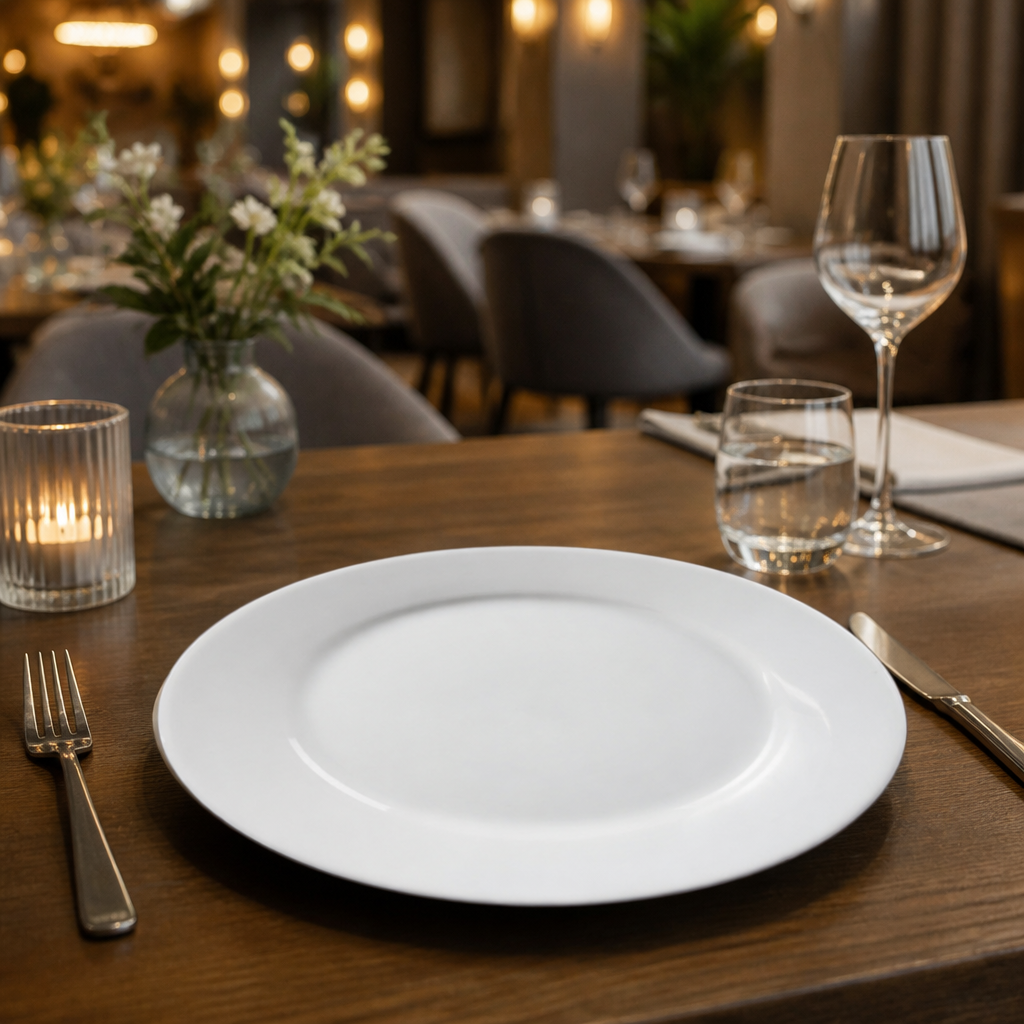 Wide Rimmed Plates 230mm Porcelain for Commercial Catering (Pack of 12)