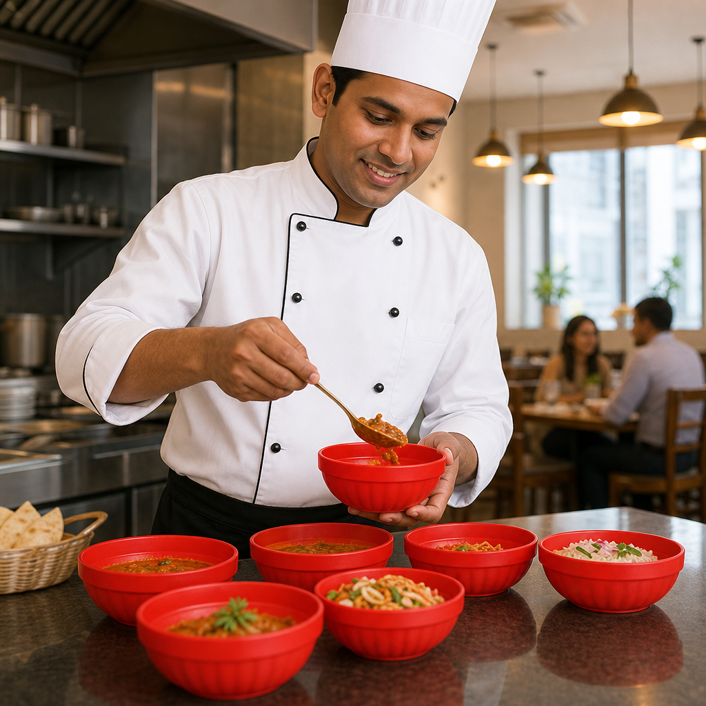 Polypropylene Bowls 218ml Red Ceramic for Schools & Institutions (Pack of 12)