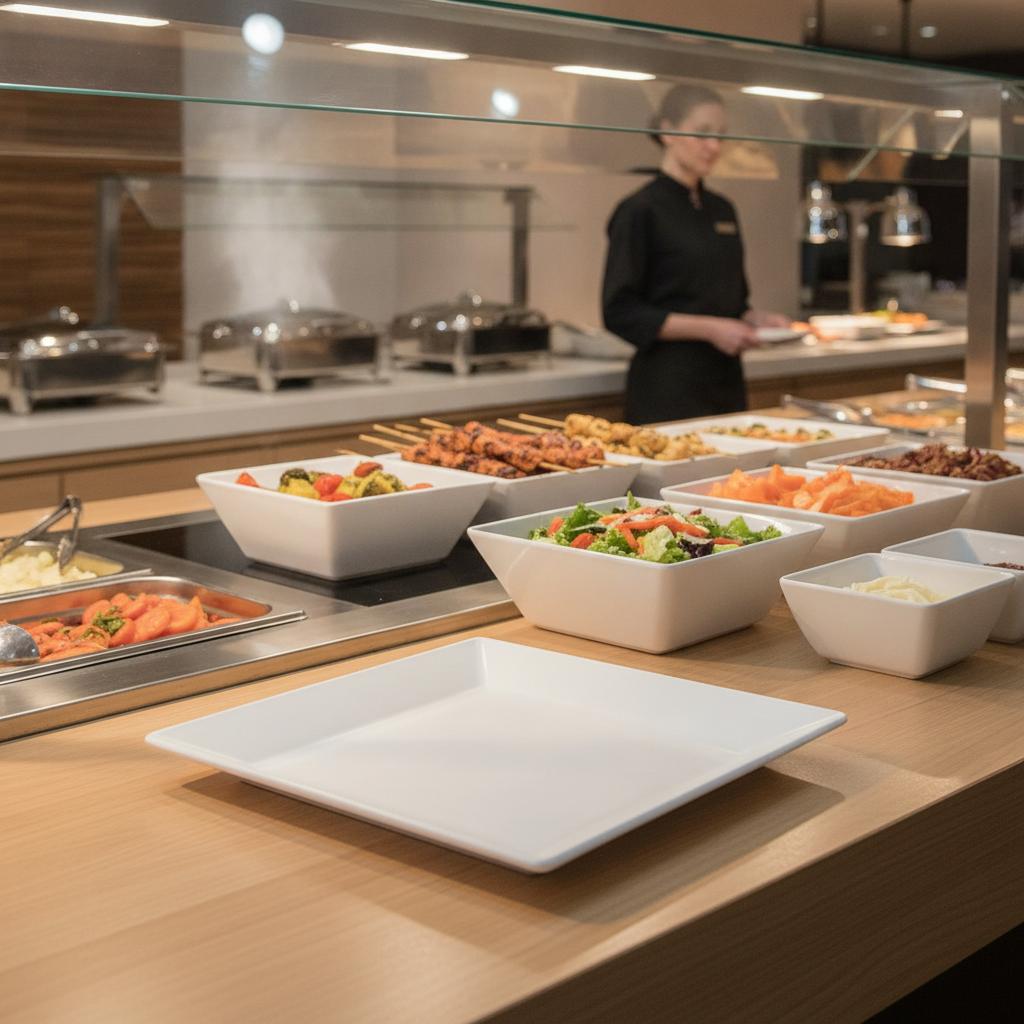 White Melamine Square Tray 180mm for Buffet Displays