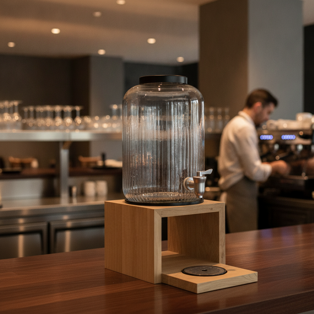 Glass Beverage Dispenser 3.8L with Oak Base for Events