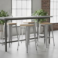 Steel High Stool with Ash Wood Seat 760x427mm for Bars & Cafés (Pack of 4)