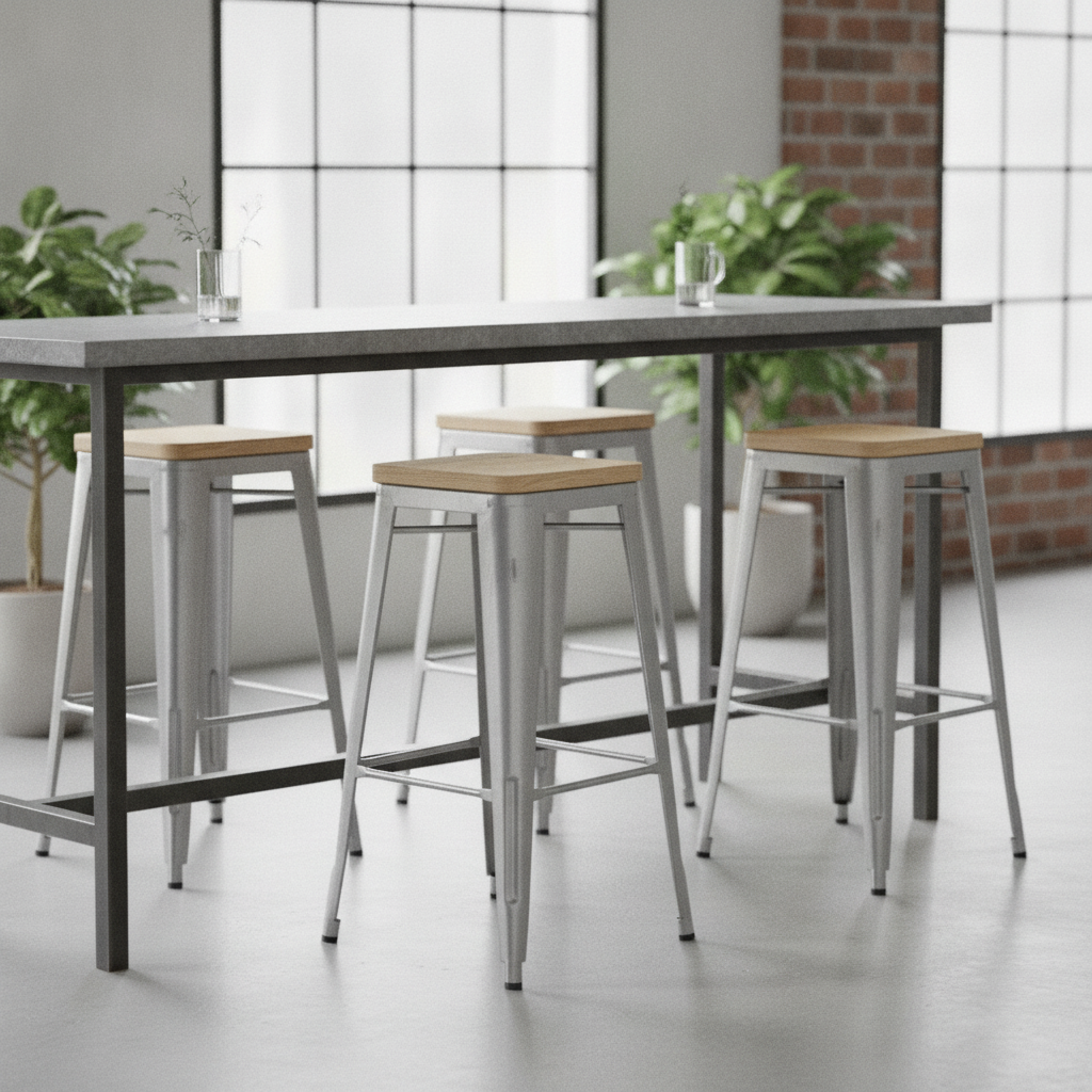 Steel High Stool with Ash Wood Seat 760x427mm for Bars & Cafés (Pack of 4)