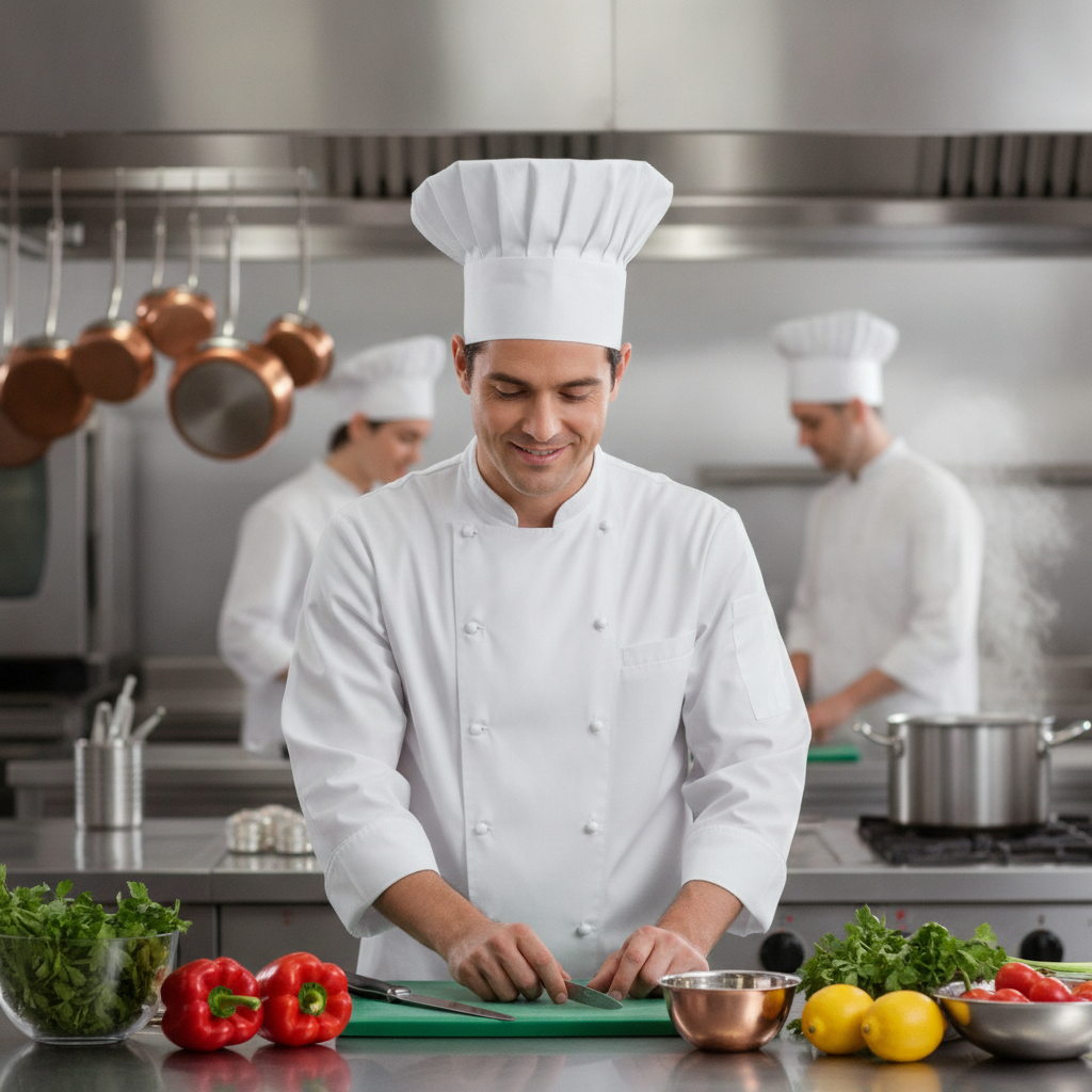 White Polycotton Chef Hat for Professional Kitchens