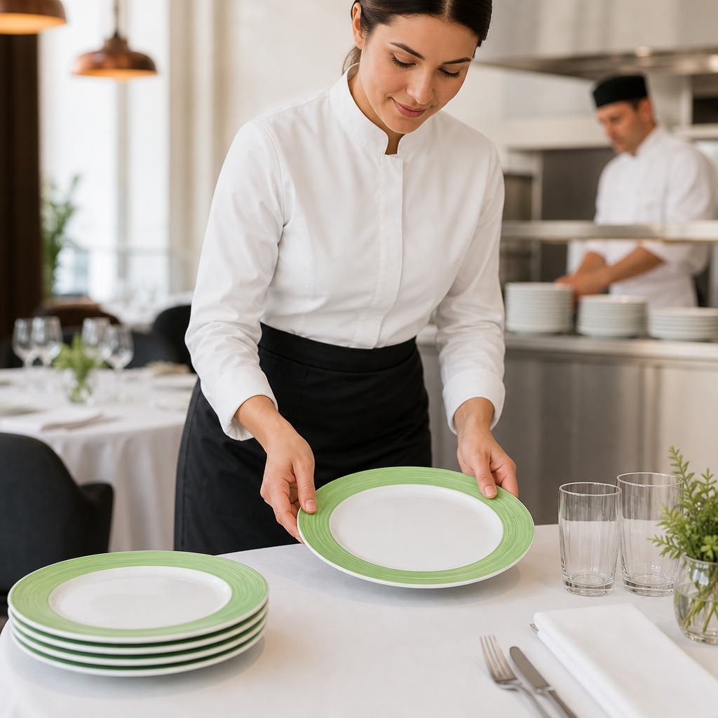 Dinner Plates Coloured Rim 252mm Glass for Healthcare & Catering (Pack of 12)