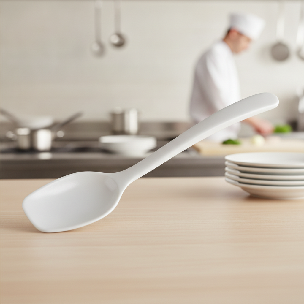 Melamine White Serving Spoon 180mm for Commercial Kitchens