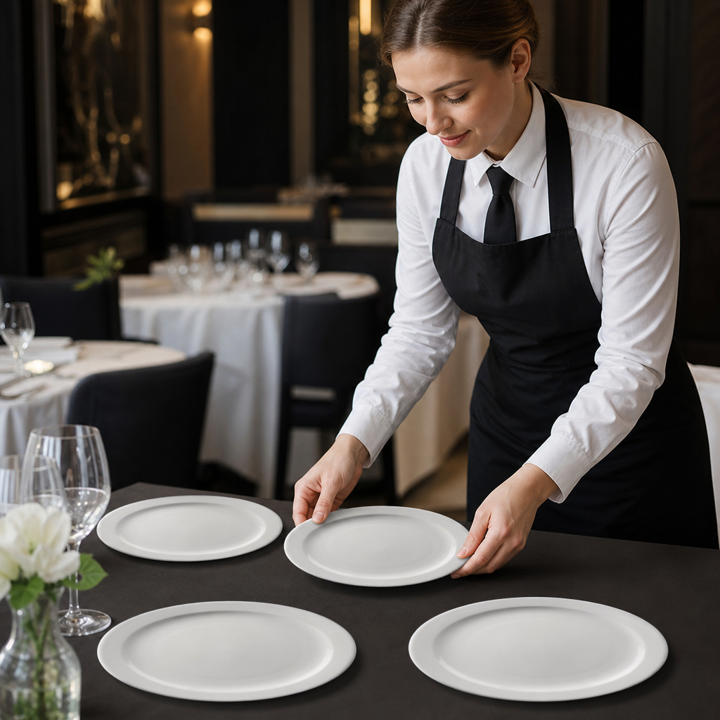 Narrow Rimmed Plates 254mm Porcelain for Catering Events (Pack of 12)