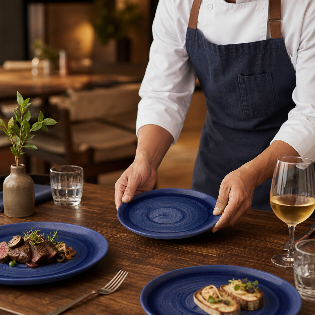 Coupe Plates Cobalt Vitrified Ceramic for Rustic Dining (Pack of 12)