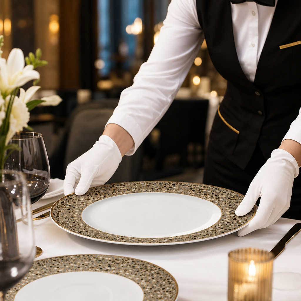 Plates 300mm Gold Bone China for Elegant Table Settings (Pack of 12)
