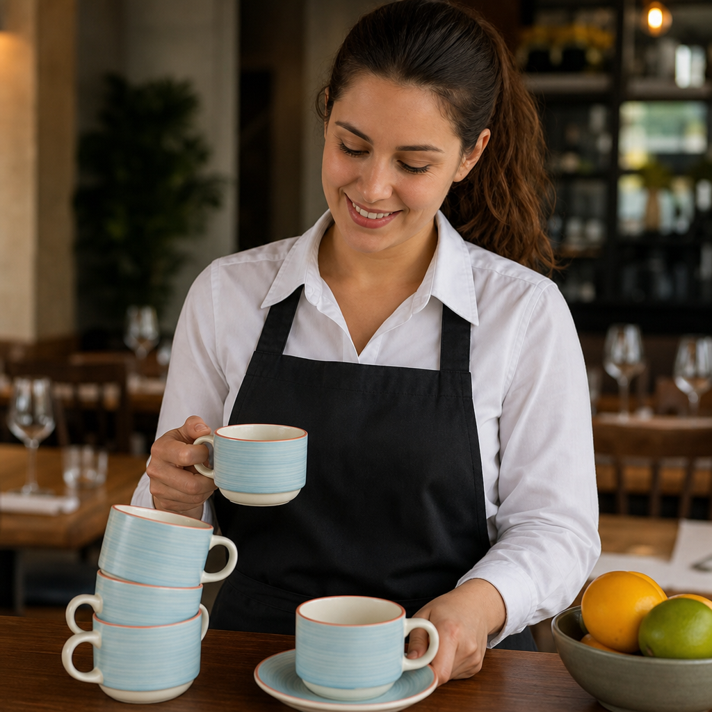 Slimline Stacking Cups Alumina 200ml Blue Vitrified Ceramic for Cafés (Pack of 36)