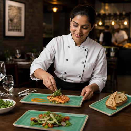 Alumina Rectangle Plates Aqua Vitrified Ceramic for Casual Dining (Pack of 6)
