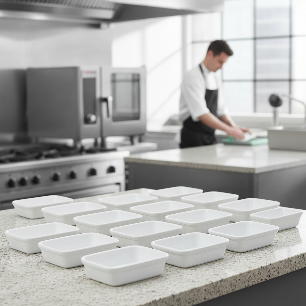 Super Vitrified Porcelain Shallow Rectangular Dish 155x115mm for Professional Use (Pack of 12)