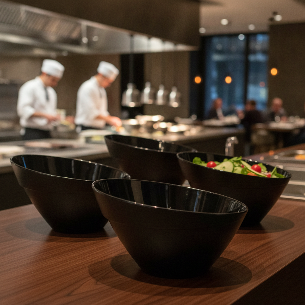 Melamine Black Bowl 245mm for Buffets & Catering