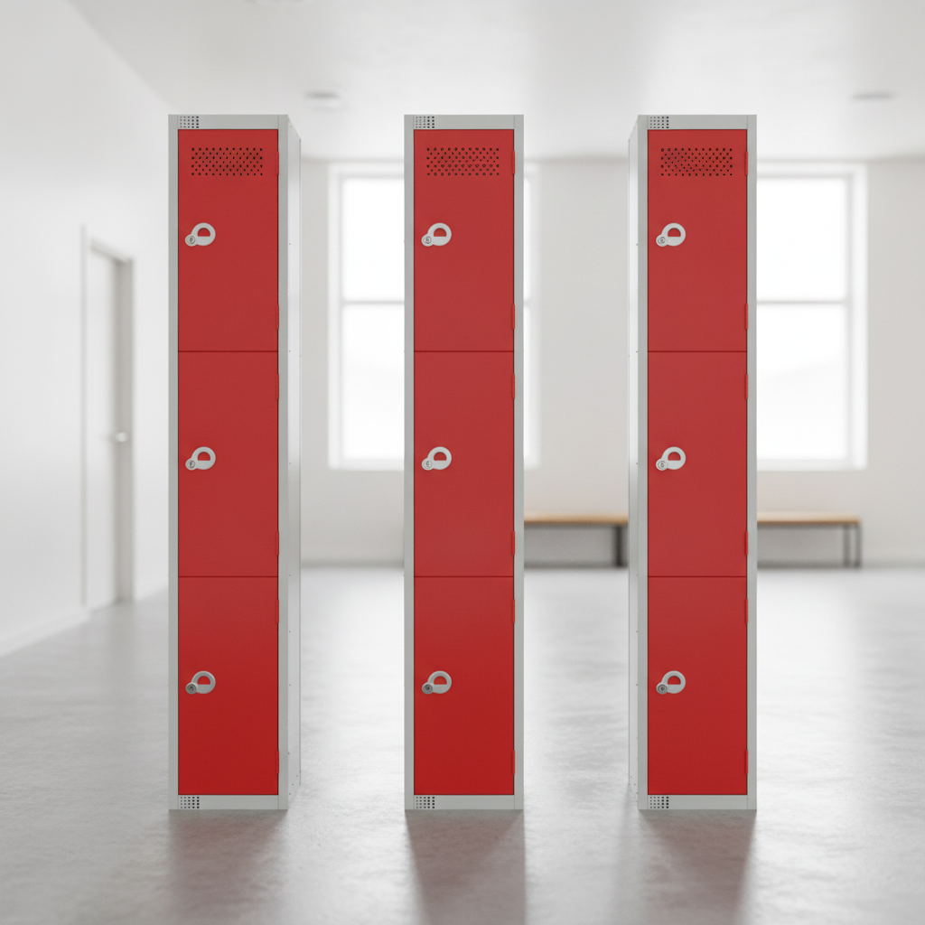 Red Powder Coated Steel Lockers for Schools & Workplaces