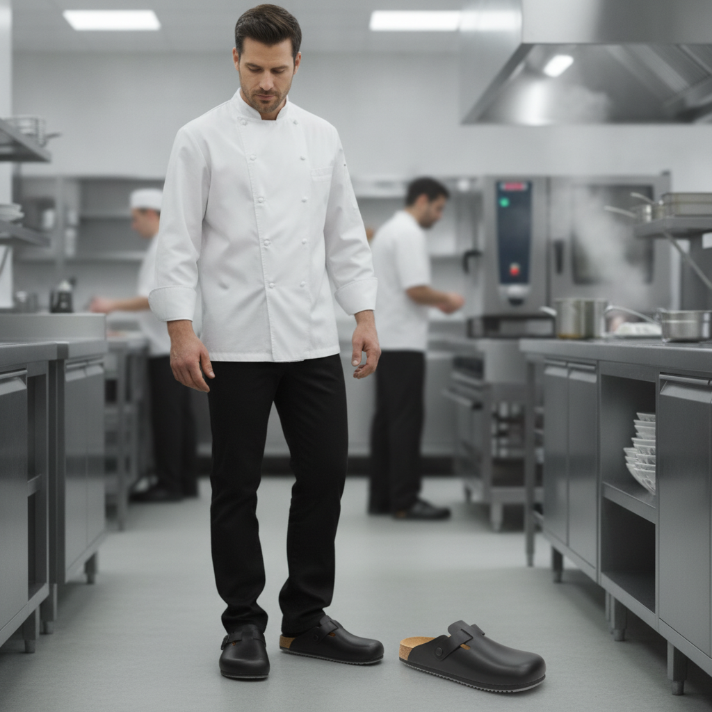 Leather Black Professional Clogs for Workplace Safety