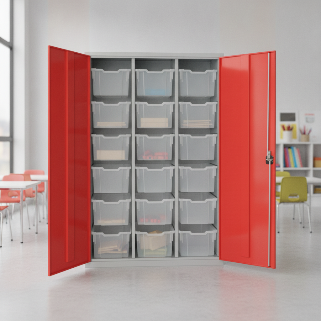 Powder Coated Steel High-Capacity Storage Cupboard Red for Offices & Schools