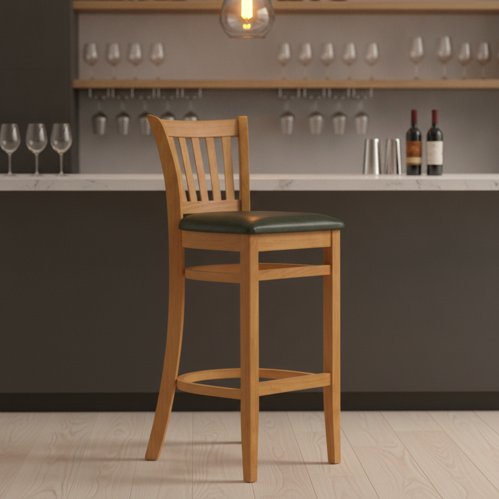 Rubber Wood Bar Chair with Padded Seat 1100mm for Commercial Use