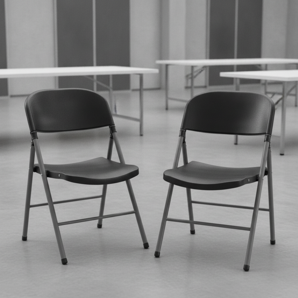 Steel Frame Black Foldaway Utility Chairs 810x490mm for Events (Pack of 2)