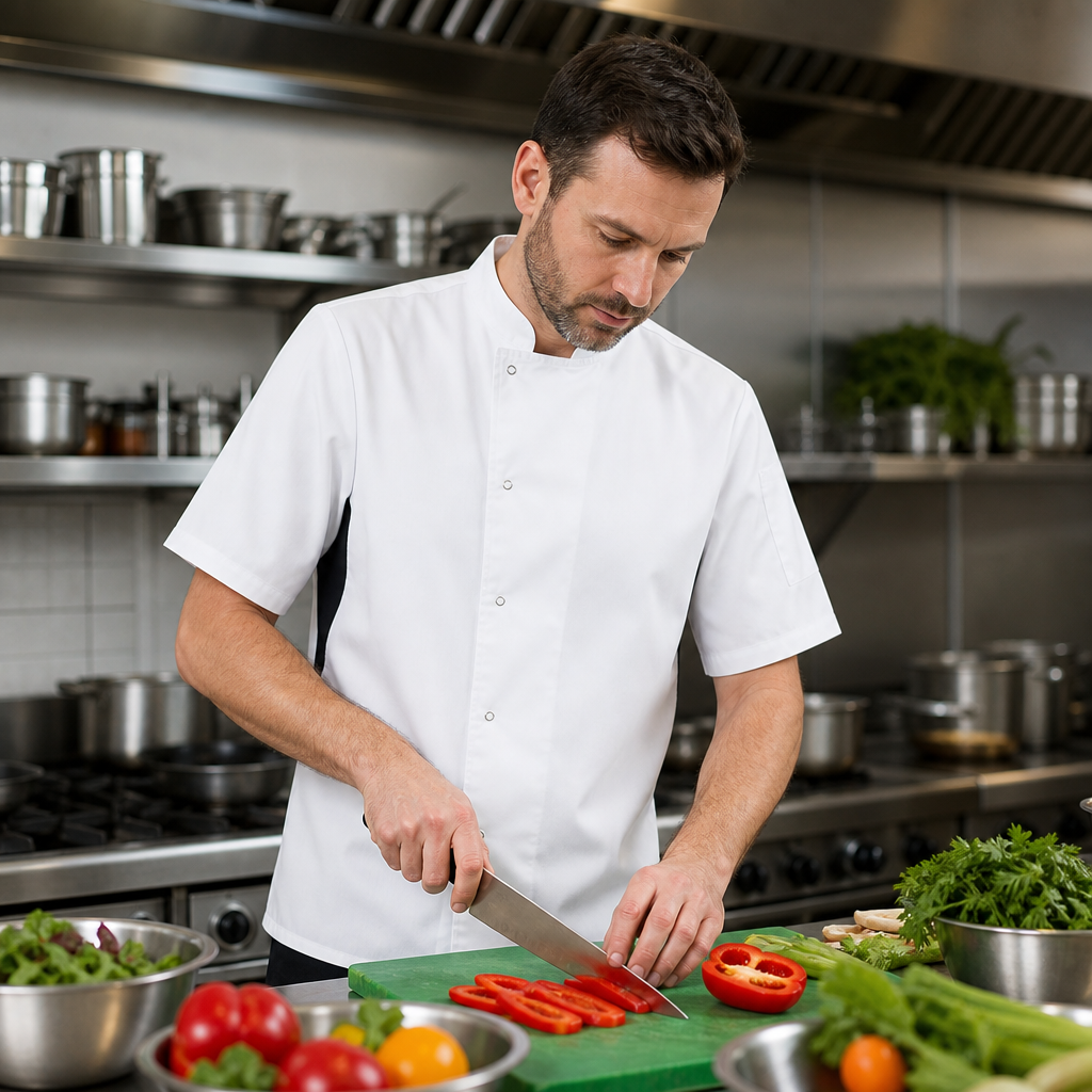 Polycotton Chef Jacket with Short Sleeves for Busy Kitchens