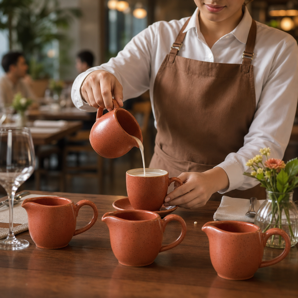 Spiced Orange Super Vitrified Ceramic Milk Jugs for Dining Tables (Pack of 4)