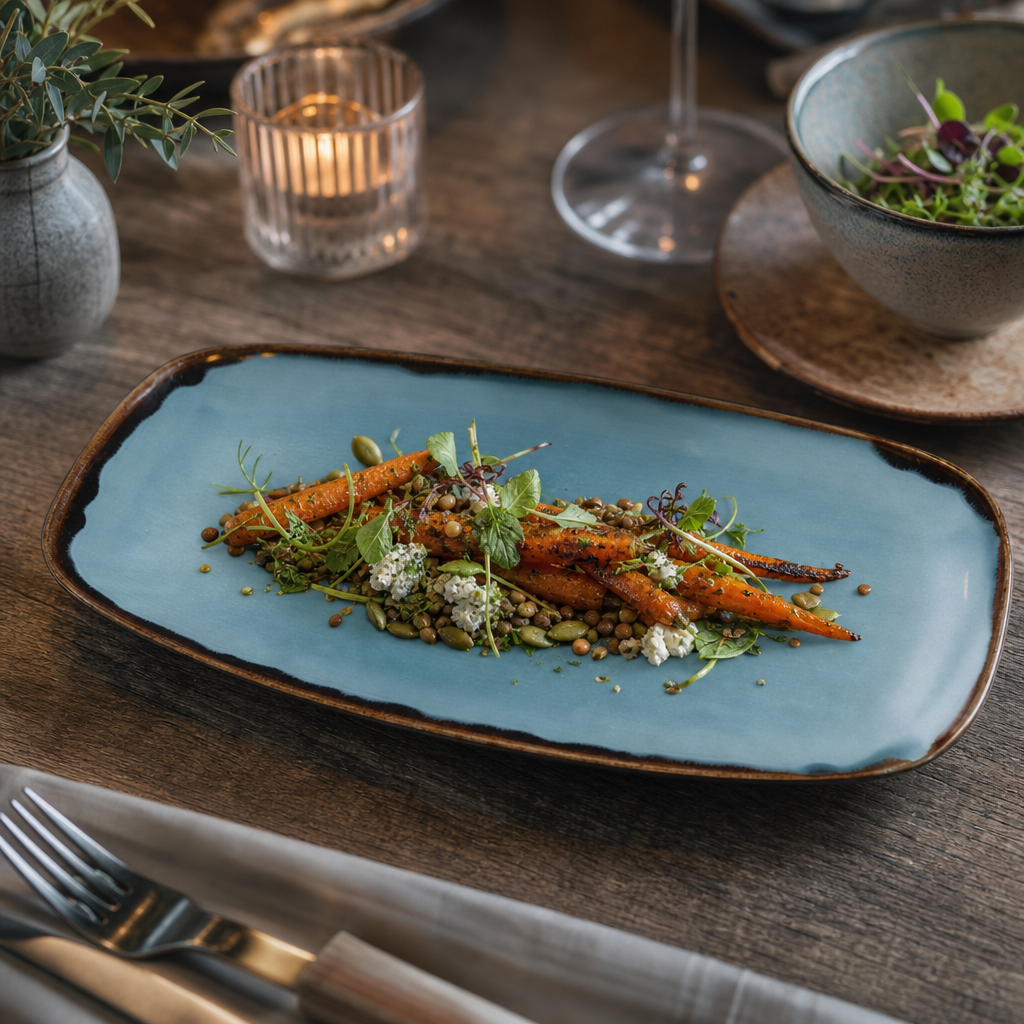 Oblong Chefs Plates x 298 153mm Blue Porcelain for Farm-to-Table Dining (Pack of 12)