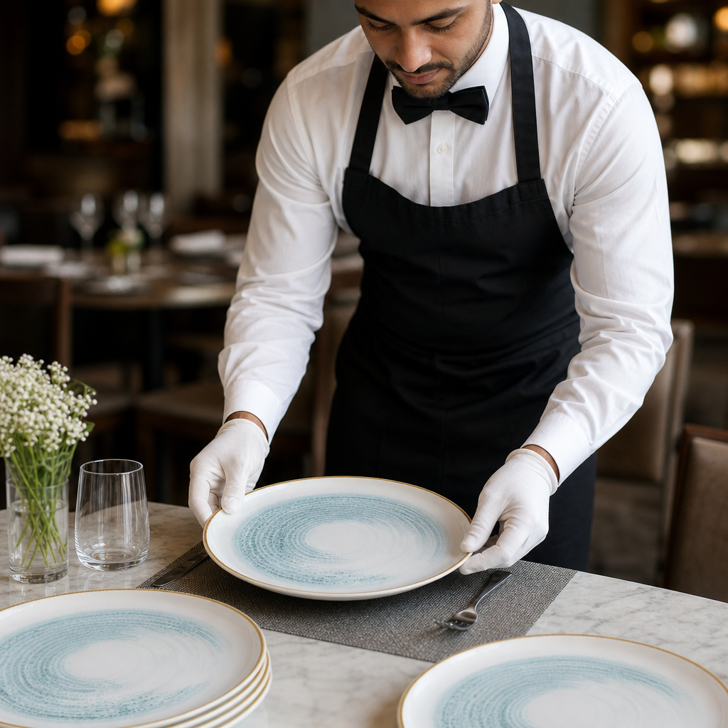 Walled Plates 260mm Aqua Vitrified Ceramic for Dining (Pack of 6)