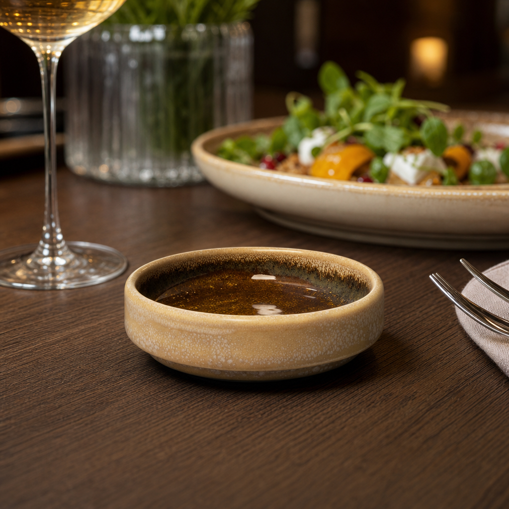 Round Stacking Trays 100mm Amber Vitrified Ceramic for All Courses (Pack of 12)
