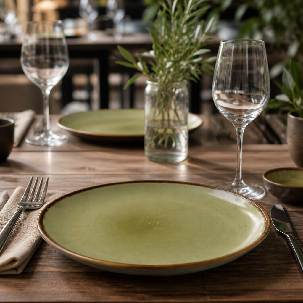 Rustic Coupe Plates Green Porcelain for Farm-to-Table Dining (Pack of 12)