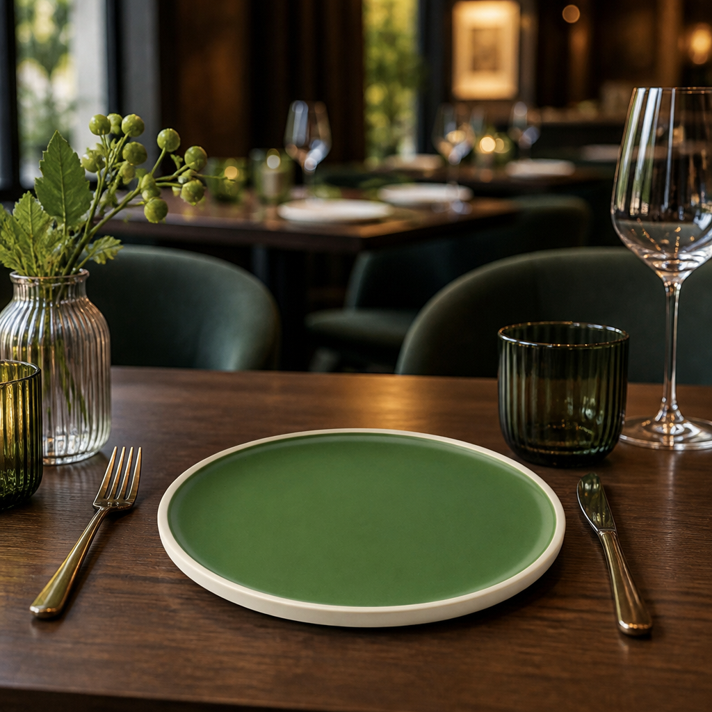 Forest Plates 170mm Green Vitrified Porcelain for Modern Dining (Pack of 6)