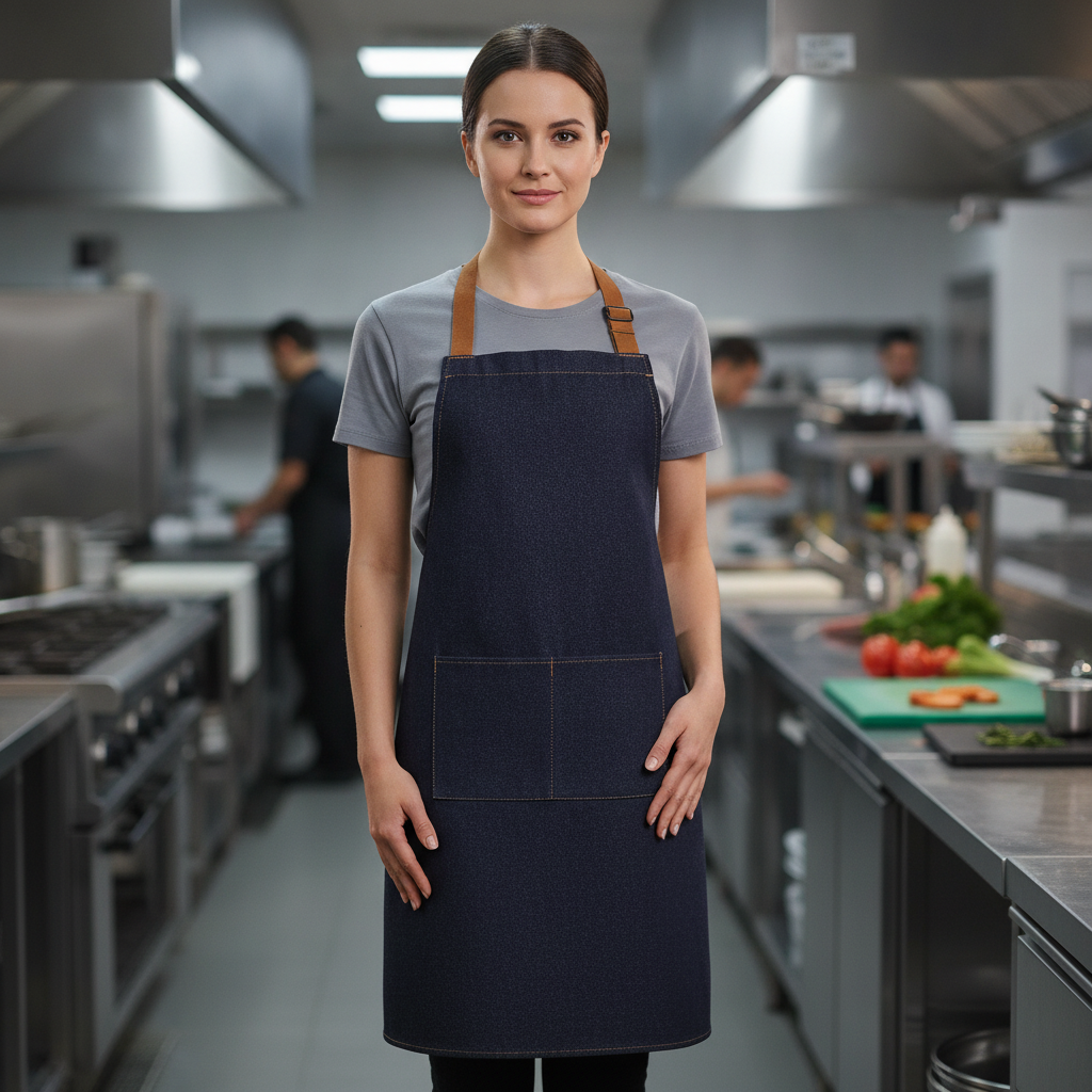 Polycotton Denim Bib Apron Blue for Food Service