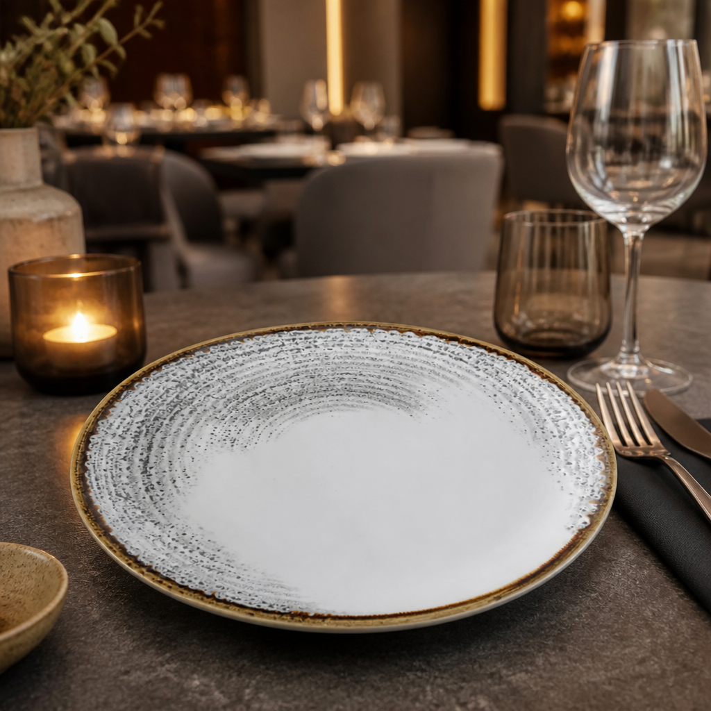 Coupe Plates Grey Vitrified Ceramic for Elegant Dining (Pack of 12)