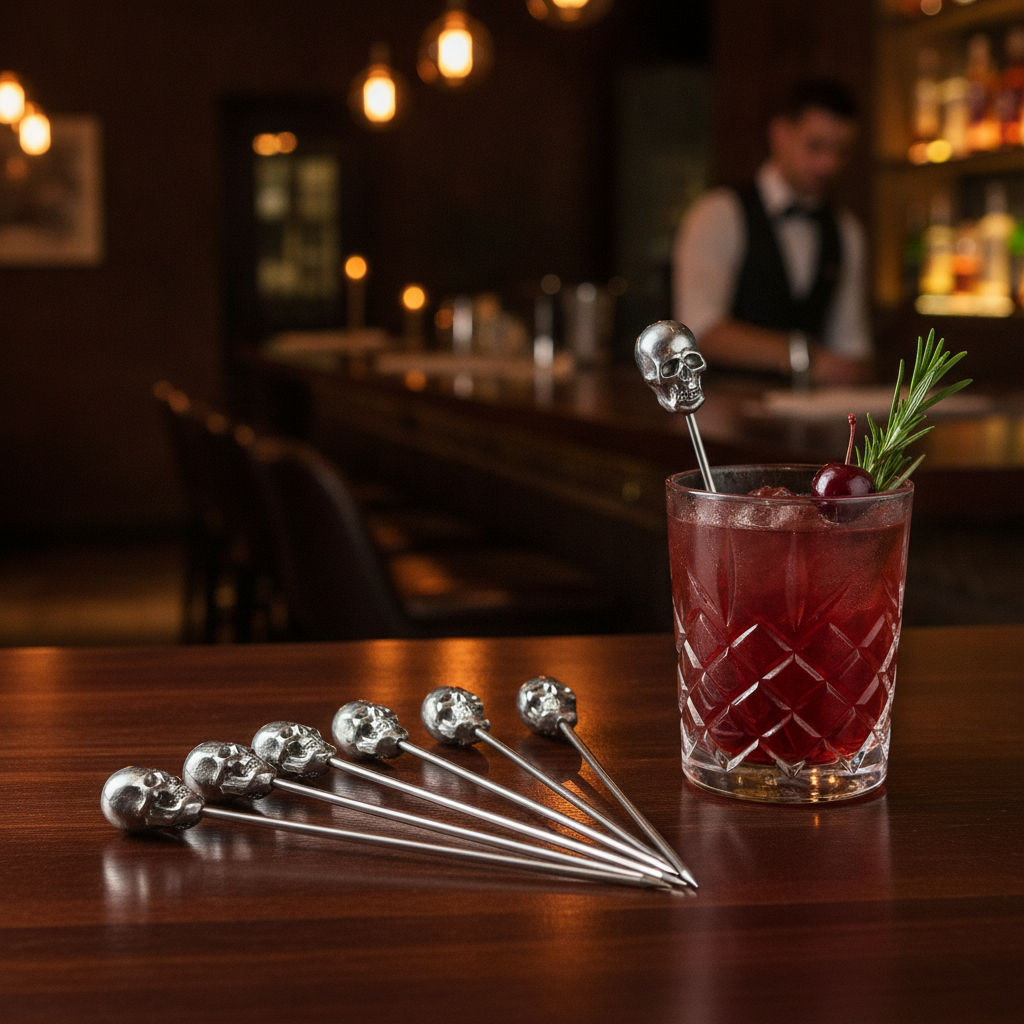 Stainless Steel Skull Garnish Picks 110mm for Cocktail Presentation (Pack of 10)