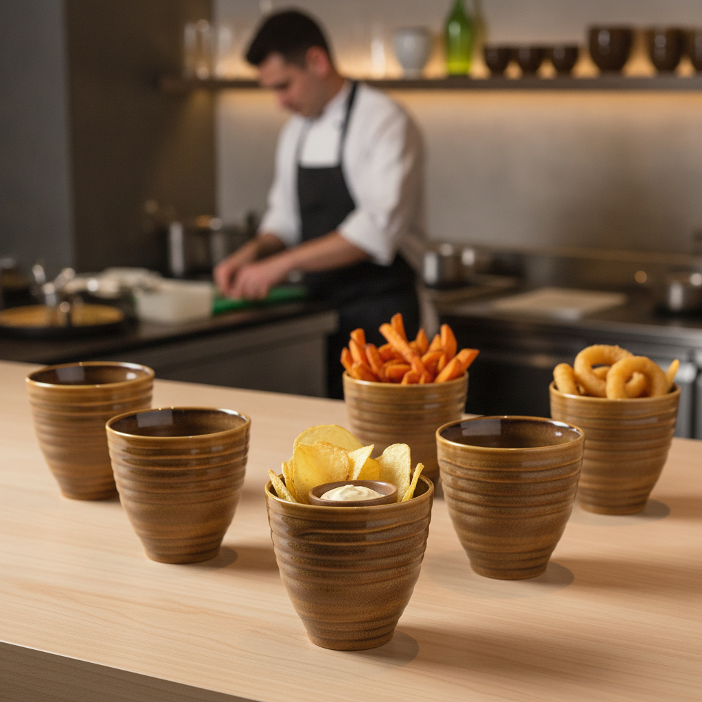 Stoneware Chip Pot 310ml for Serving Sides & More (Pack of 6)