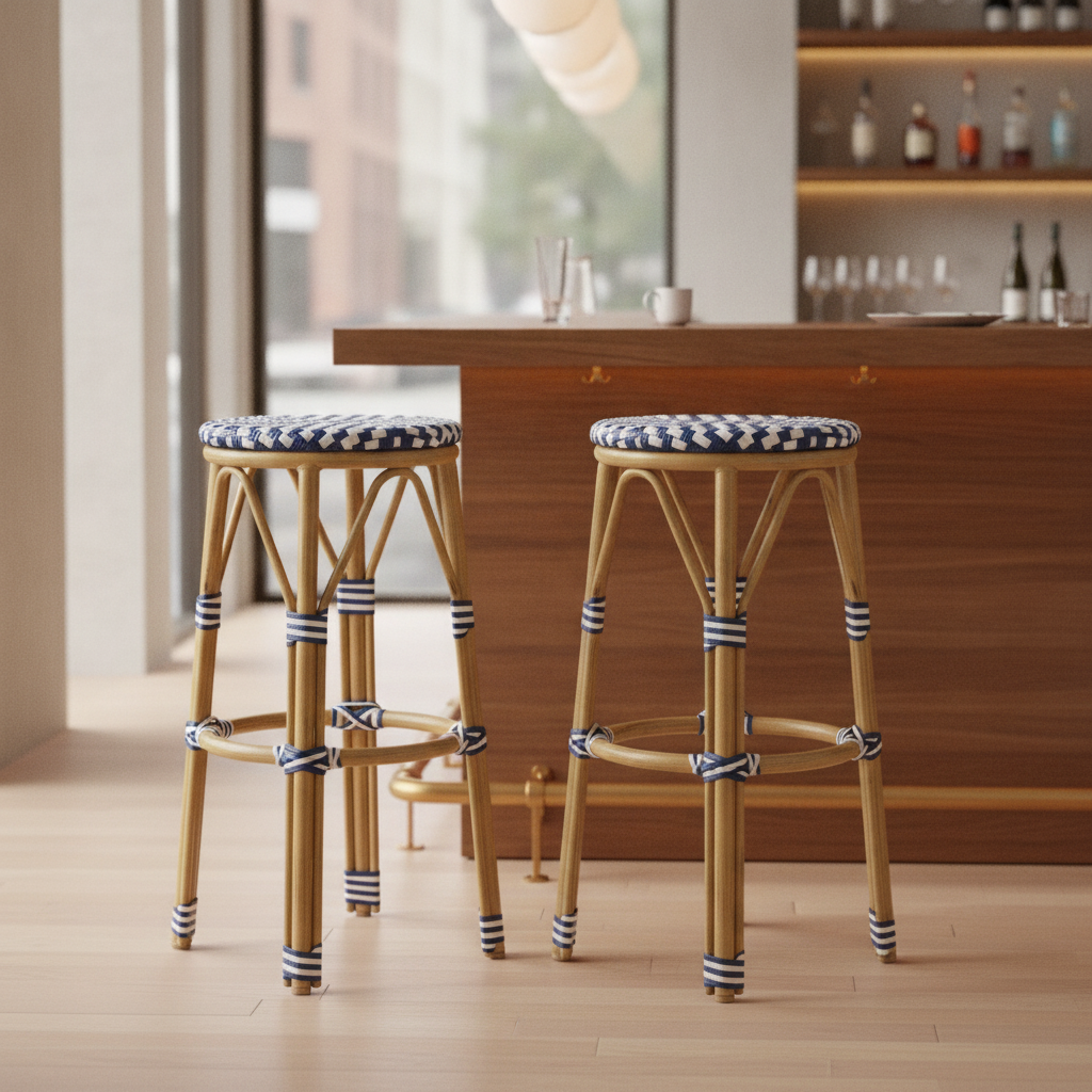 Polyethylene Blue Rattan Bar Stools 750mm for Hospitality (Pack of 2)