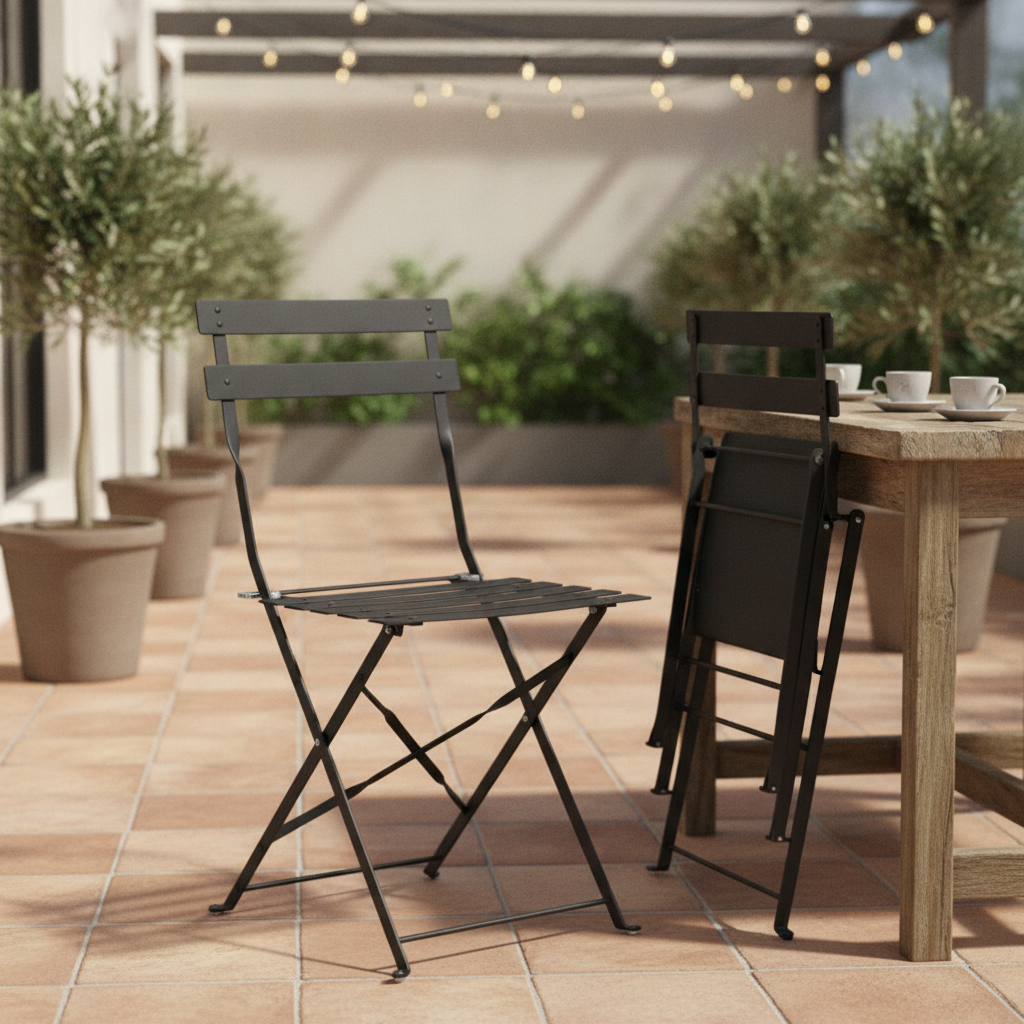 Powder-Coated Steel Folding Chairs Black 800x387mm for Indoor & Outdoor Use (Pack of 2)