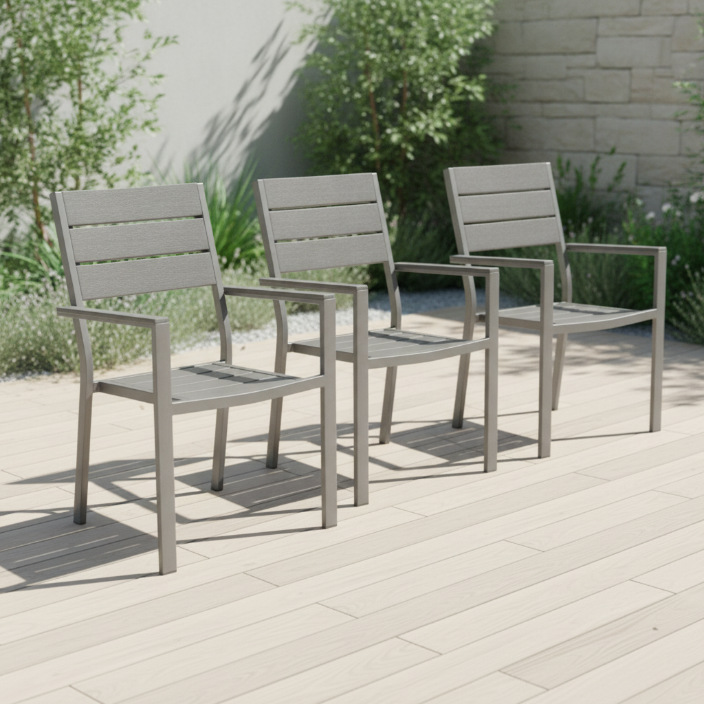 High-Density Polyethylene Grey Slatted Armchairs 890mm for Outdoor Spaces (Pack of 4)