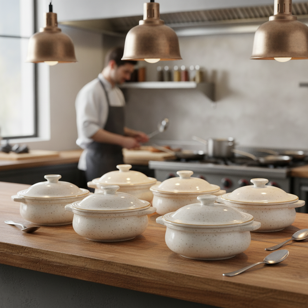 Super Vitrified Ceramic Lidded Stew Pots 430ml for Serving (Pack of 6)