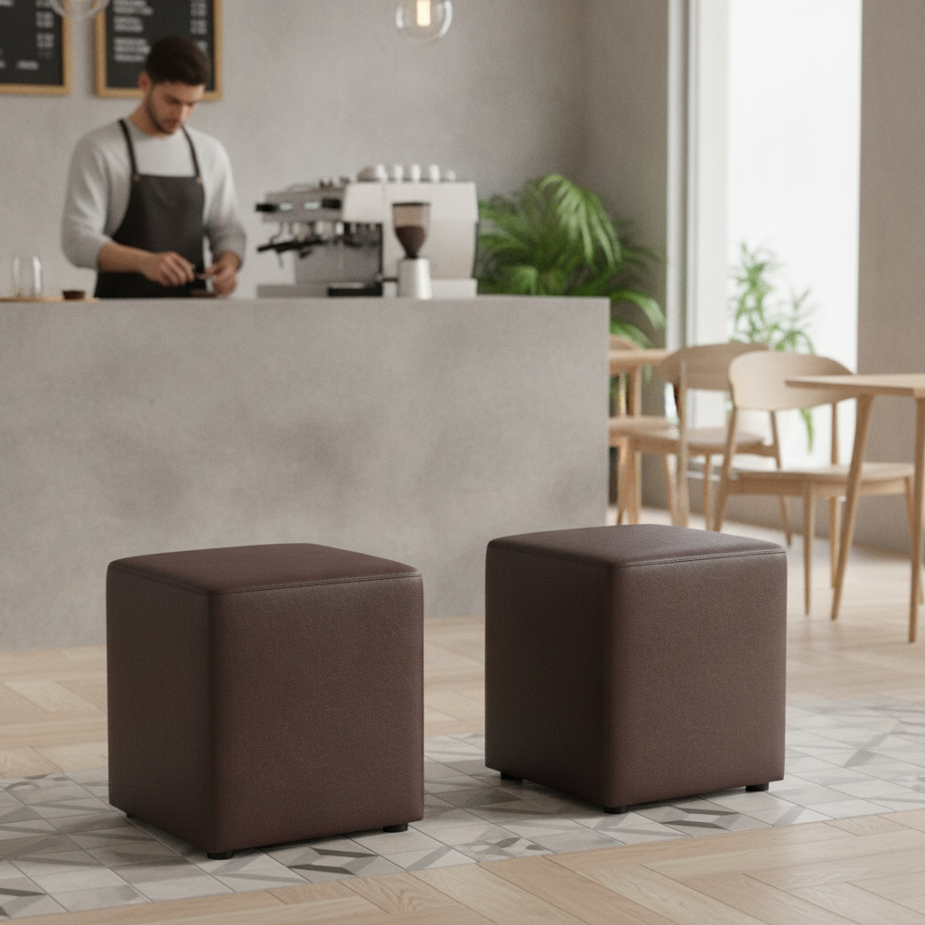 Rubber Wood Cube Bar Stools 470x420mm for Cafés & Restaurants (Pack of 2)