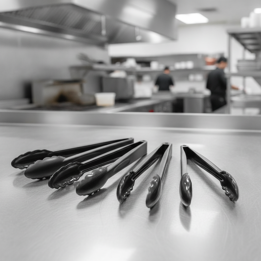 Polycarbonate Black Tongs 9" for Efficient Food Service (Pack of 6)