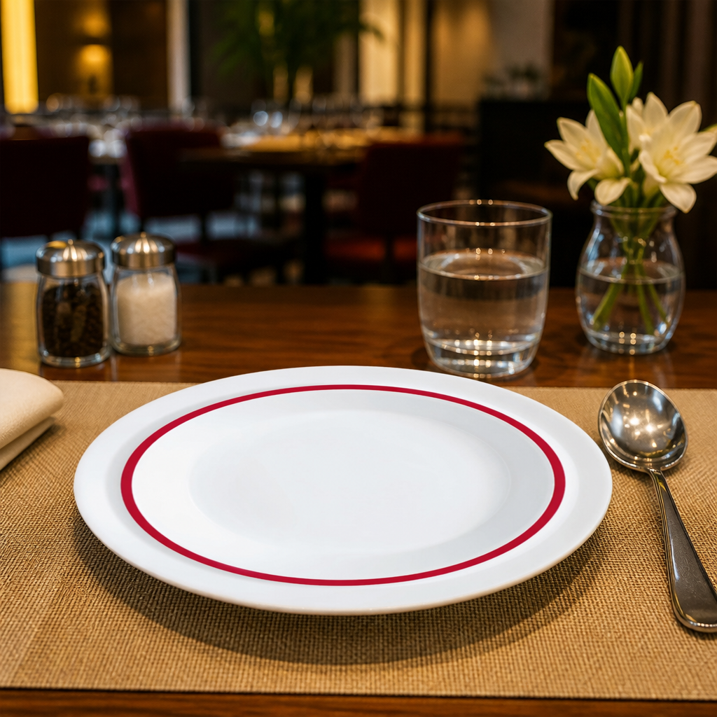 Opal Soup Dishes with Red Border 230mm for Healthcare Settings