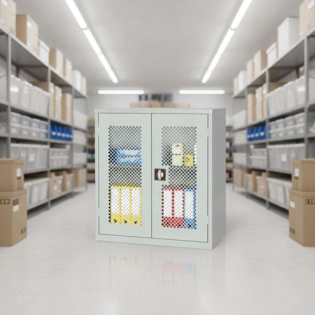 Powder Coated Steel Lockable Stock Control Cupboard Grey for Retail Spaces