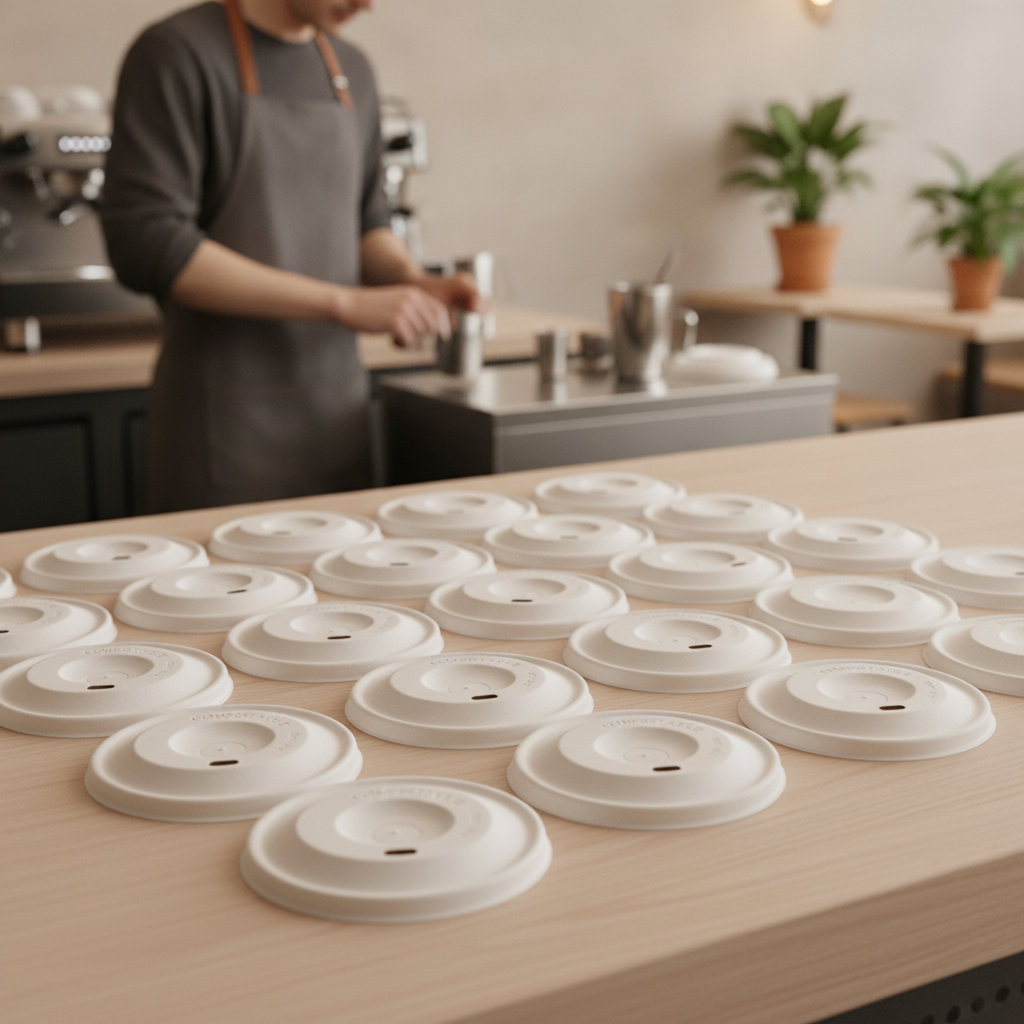 Moulded Fibre Cold Cup Flat Lids with Straw Hole for Takeaway (Pack of 1000)