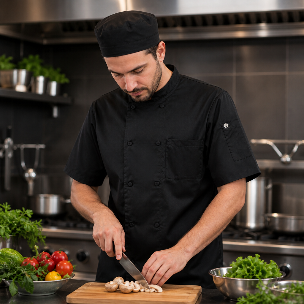 Unisex Polycotton Chef Jacket in Black for Professional Kitchens