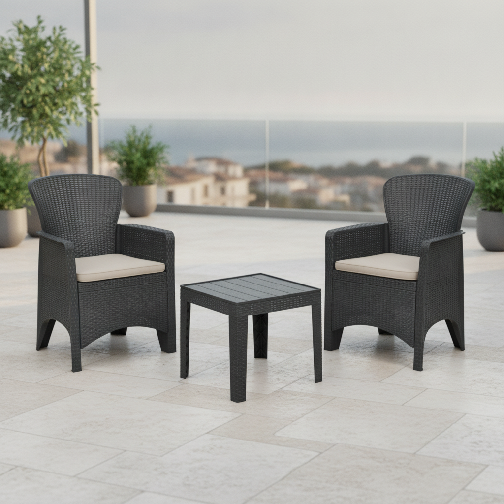 Polypropylene Outdoor Chair and Table Set in Dark Grey 435mm for Patios & Cafés